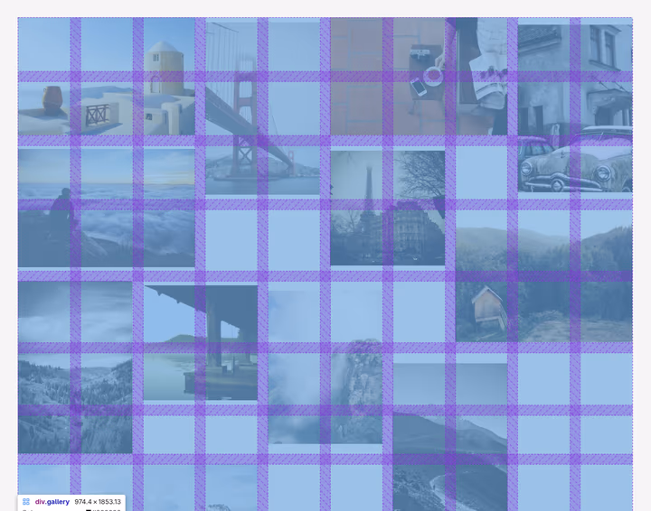 Browser DevTools overlay showing the underlying cell-span grid with trapped and unused cells