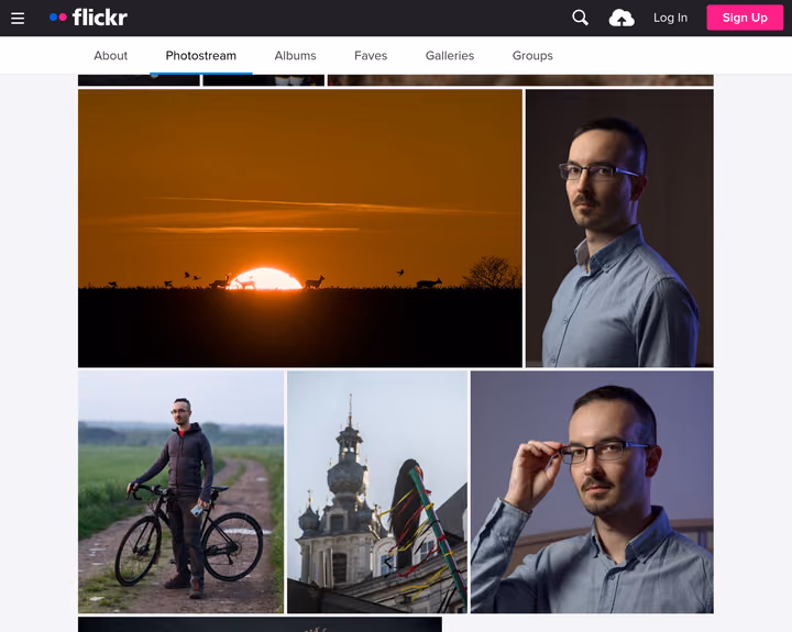 Flickr justified layout — wide landscape above three smaller thumbnails