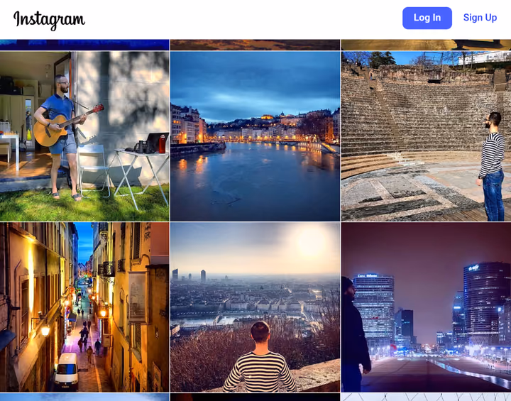 Instagram — original square previews showing a profile grid of six square thumbnails with no edge cropping