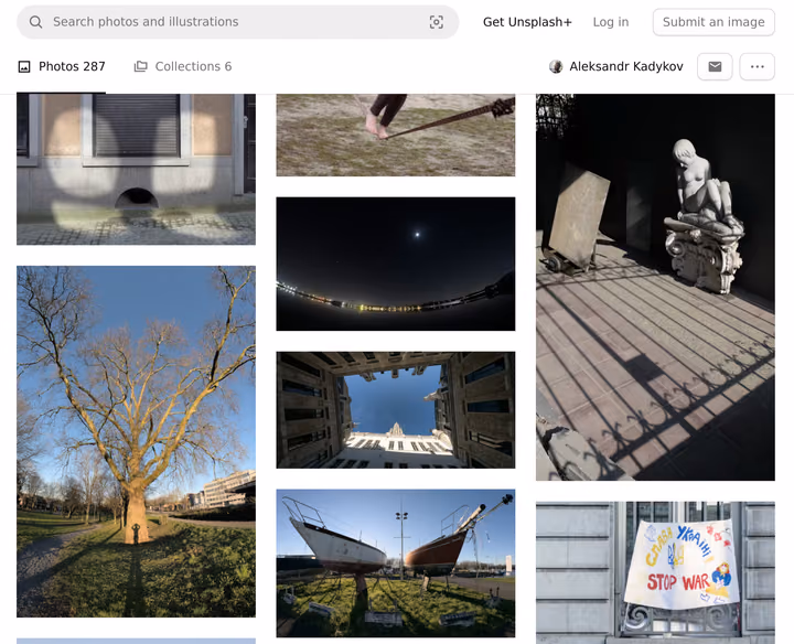 Three-column gallery with tall portrait photos in the outer columns and landscape photos in the center column