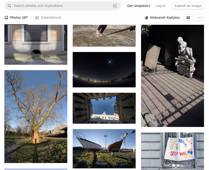 Three-column gallery with tall portrait photos in the outer columns and landscape photos in the center column